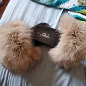Real Fox fur slides
